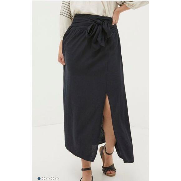 Fat face Sascha Black Midi Skirt With Linen size US 8R  Fabric Tie Elastic Waist - Picture 1 of 10
